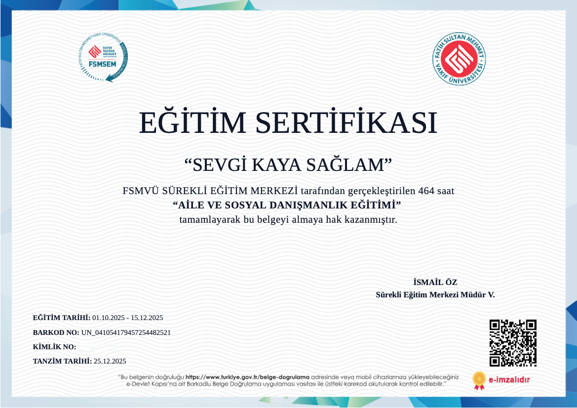 Aile ve Sosyal Danışmanlık Eğitimi