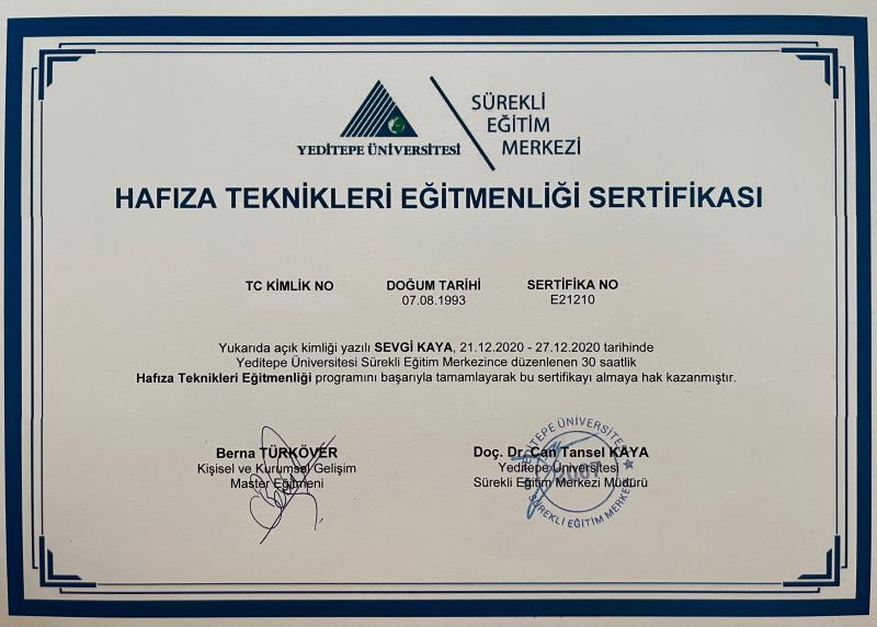 Hafıza Teknikleri Eğitmenliği